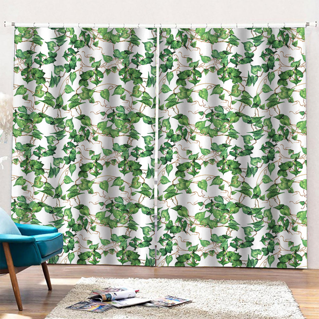 Watercolor Ivy Leaf Pattern Print Pencil Pleat Curtains