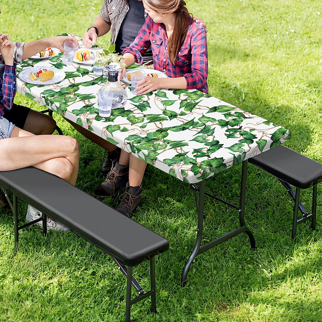 Watercolor Ivy Leaf Pattern Print Picnic Table Cover