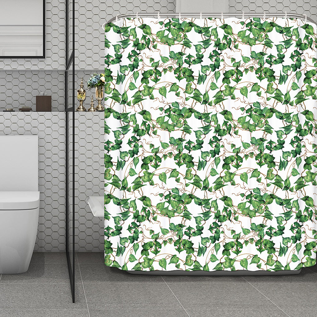 Watercolor Ivy Leaf Pattern Print Polyester Shower Curtain