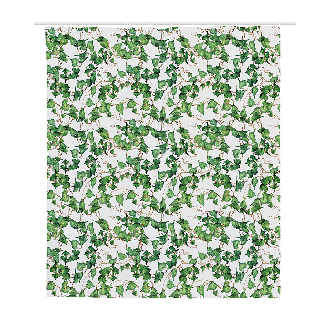 Watercolor Ivy Leaf Pattern Print Polyester Shower Curtain