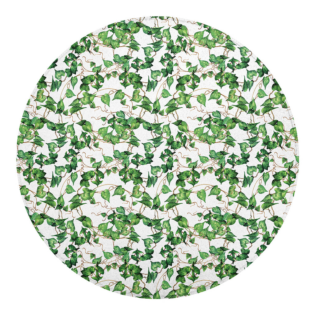 Watercolor Ivy Leaf Pattern Print Round Blanket