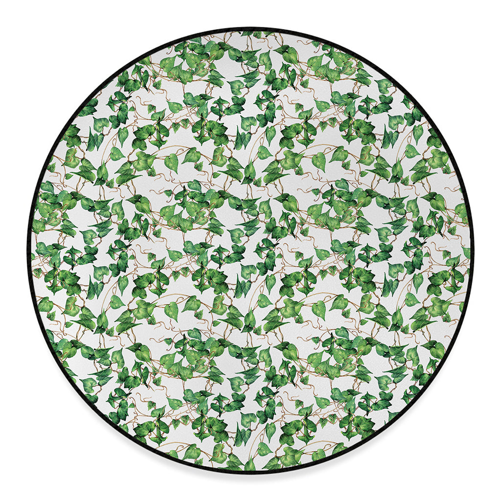 Watercolor Ivy Leaf Pattern Print Round Floor Mat