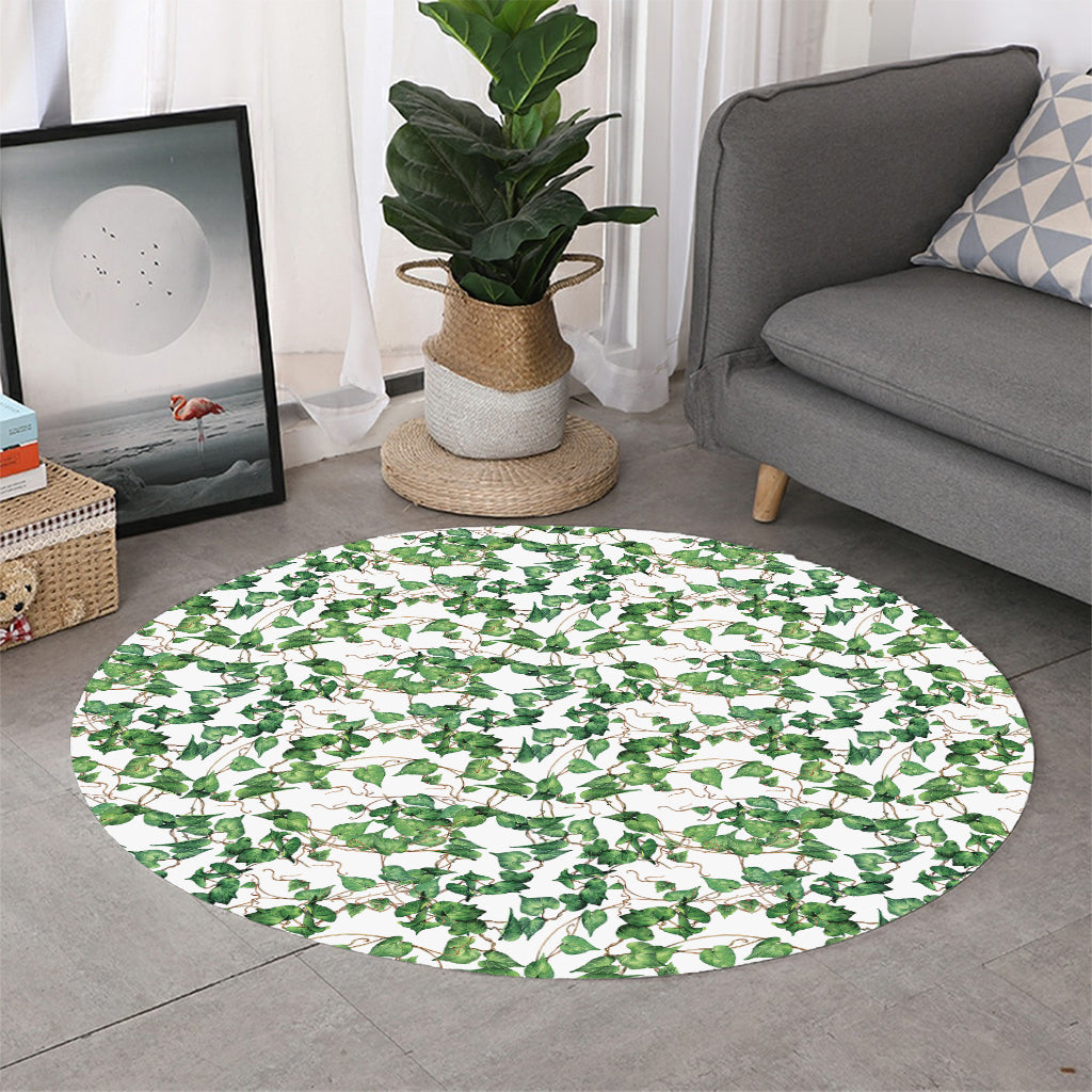 Watercolor Ivy Leaf Pattern Print Round Rug