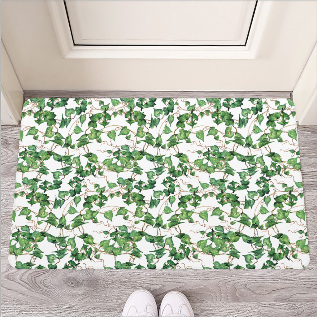 Watercolor Ivy Leaf Pattern Print Rubber Doormat