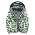 Watercolor Ivy Leaf Pattern Print Sherpa Lined Zip Up Hoodie