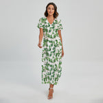 Watercolor Ivy Leaf Pattern Print Short Sleeve Maxi Dress