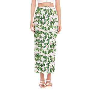 Watercolor Ivy Leaf Pattern Print Side Slit Maxi Skirt