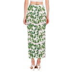 Watercolor Ivy Leaf Pattern Print Side Slit Maxi Skirt