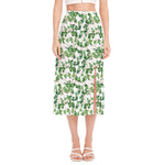 Watercolor Ivy Leaf Pattern Print Side Slit Midi Skirt