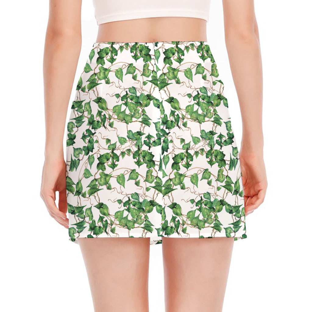 Watercolor Ivy Leaf Pattern Print Side Slit Mini Skirt