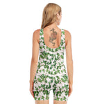 Watercolor Ivy Leaf Pattern Print Sleeveless One Piece Swimsuit