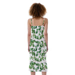 Watercolor Ivy Leaf Pattern Print Slim Fit Midi Cami Dress