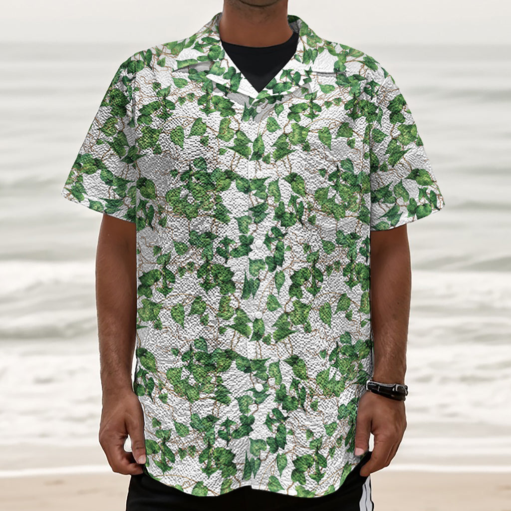 Watercolor Ivy Leaf Pattern Print Textured Short Sleeve Shirt