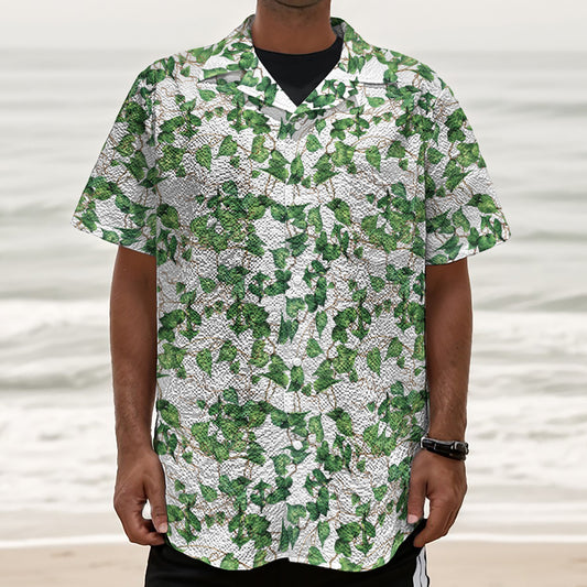 Watercolor Ivy Leaf Pattern Print Textured Short Sleeve Shirt