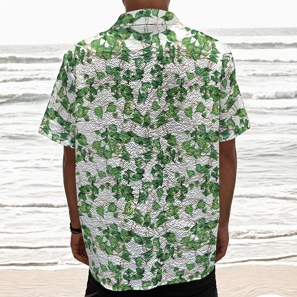 Watercolor Ivy Leaf Pattern Print Textured Short Sleeve Shirt