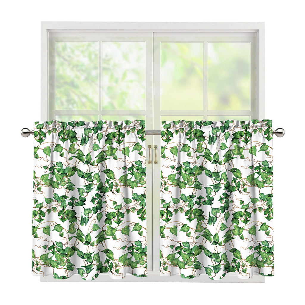 Watercolor Ivy Leaf Pattern Print Tier Curtains