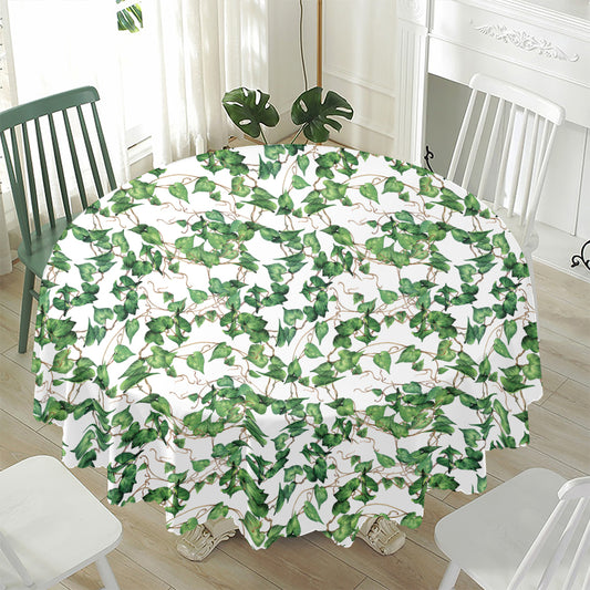 Watercolor Ivy Leaf Pattern Print Waterproof Round Tablecloth