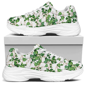 Watercolor Ivy Leaf Pattern Print White Chunky Shoes