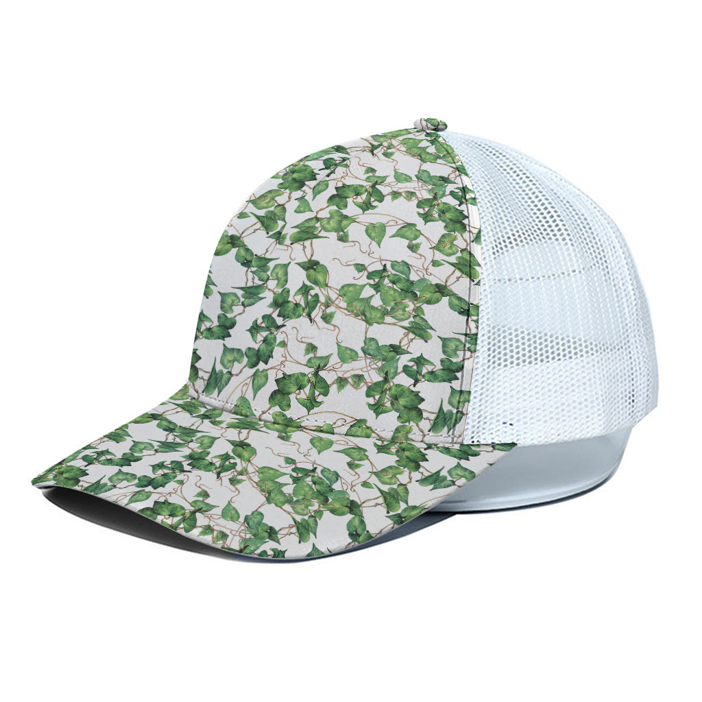 Watercolor Ivy Leaf Pattern Print White Mesh Trucker Cap