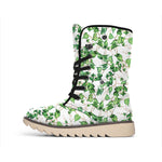 Watercolor Ivy Leaf Pattern Print Winter Boots