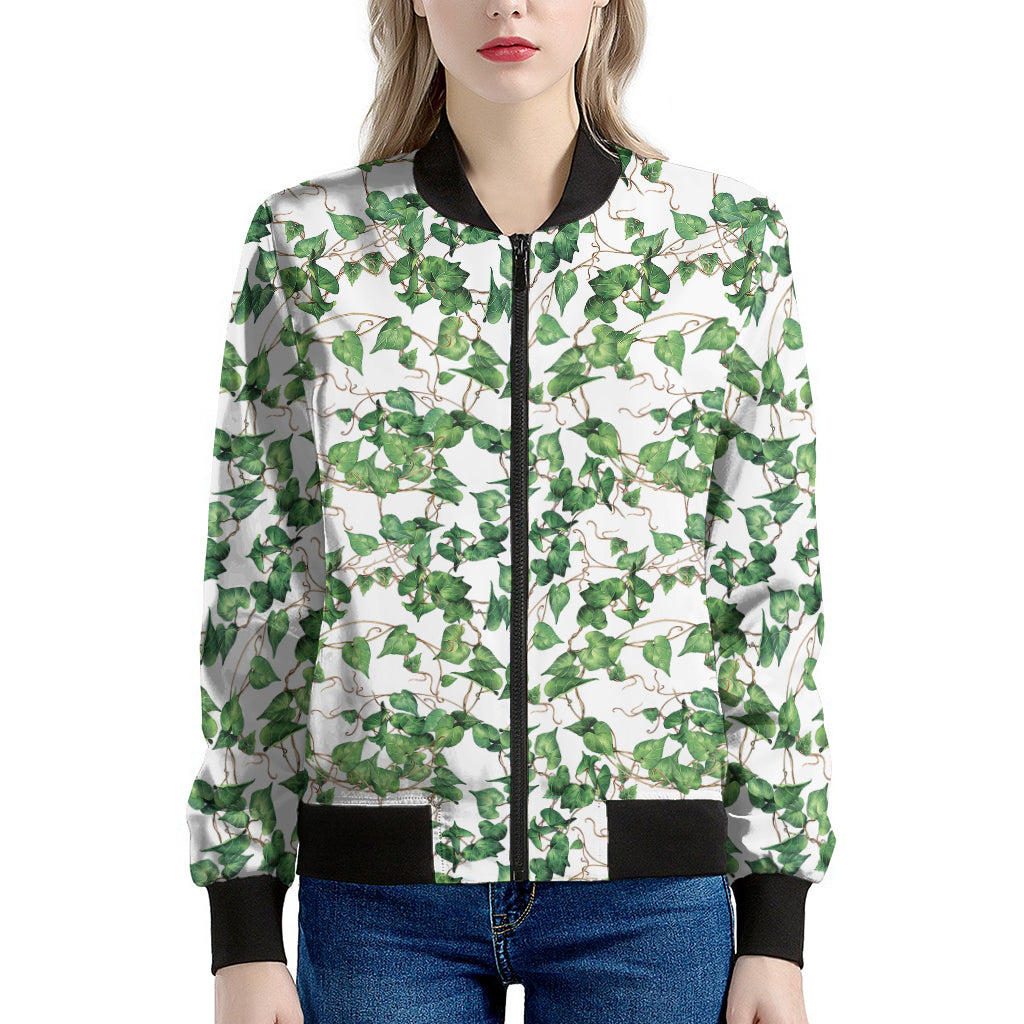 Watercolor Ivy Leaf Pattern Print Women's Bomber Jacket