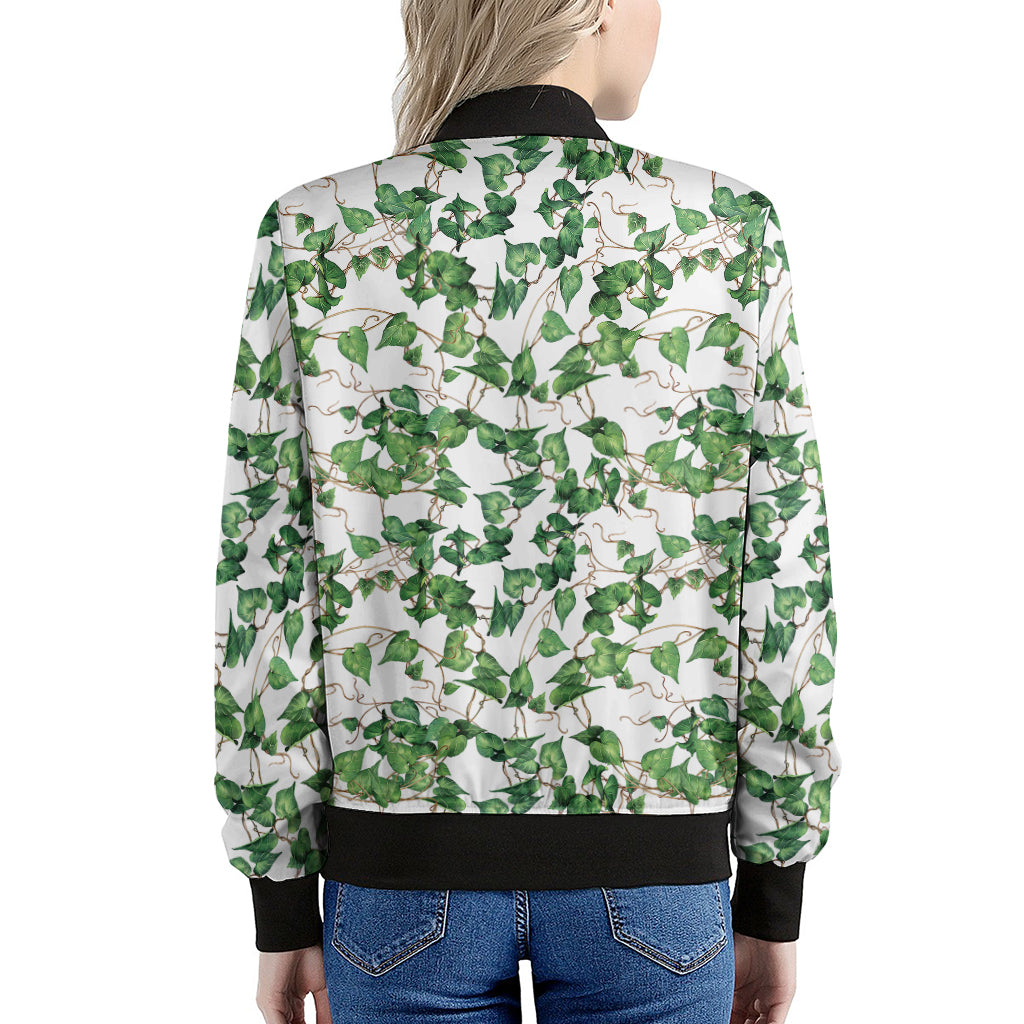 Watercolor Ivy Leaf Pattern Print Women's Bomber Jacket