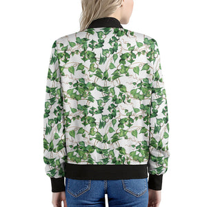 Watercolor Ivy Leaf Pattern Print Women's Bomber Jacket