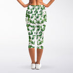 Watercolor Ivy Leaf Pattern Print Women's Capri Leggings