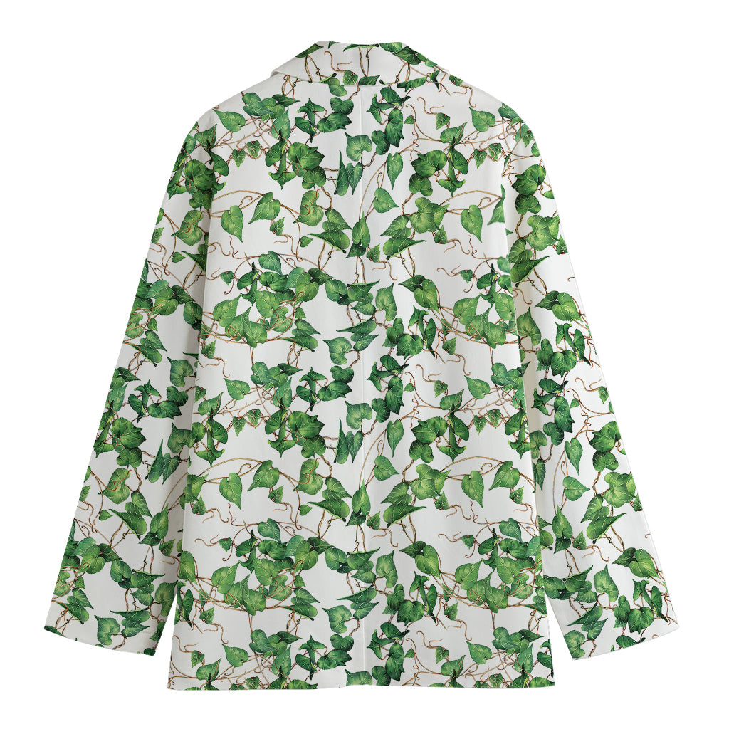 Watercolor Ivy Leaf Pattern Print Women's Cotton Blazer