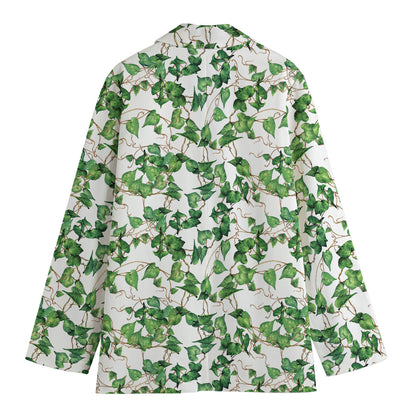 Watercolor Ivy Leaf Pattern Print Women's Cotton Blazer
