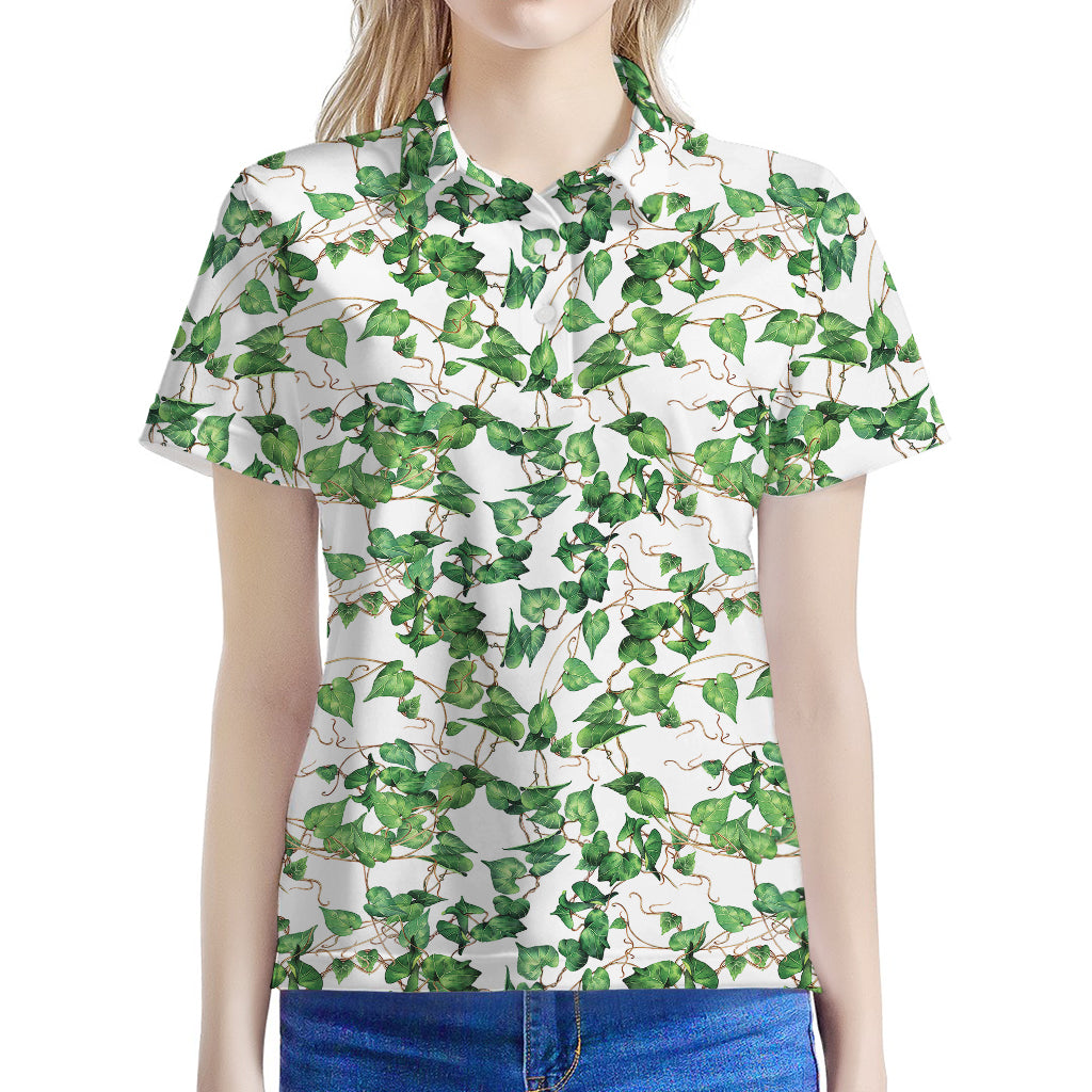 Watercolor Ivy Leaf Pattern Print Women's Polo Shirt