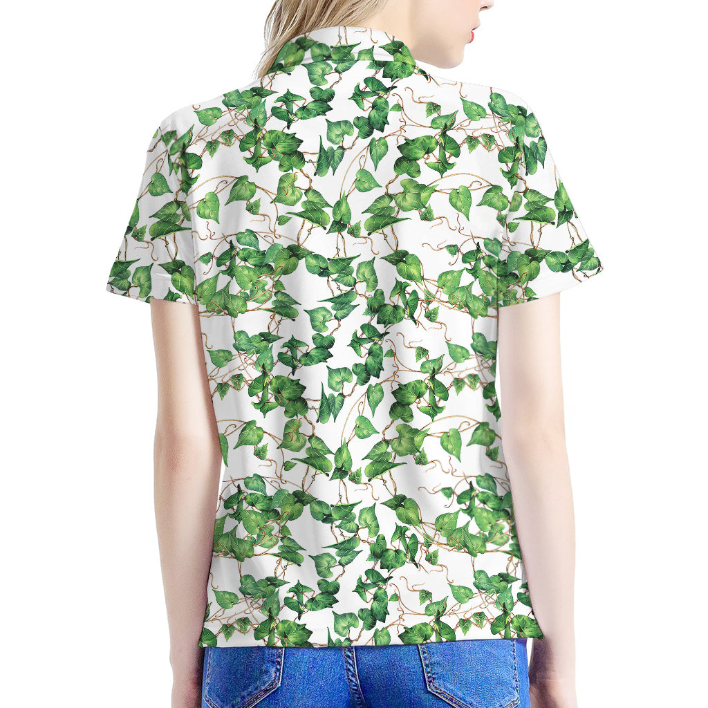 Watercolor Ivy Leaf Pattern Print Women's Polo Shirt