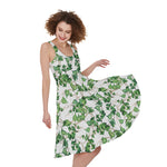 Watercolor Ivy Leaf Pattern Print Women's Sleeveless Dress