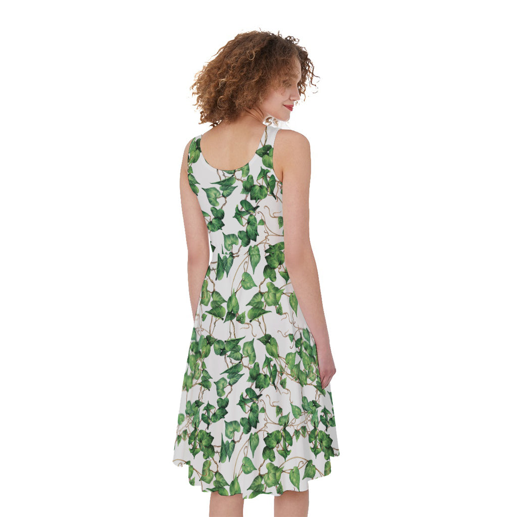 Watercolor Ivy Leaf Pattern Print Women's Sleeveless Dress