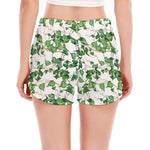 Watercolor Ivy Leaf Pattern Print Women's Split Running Shorts