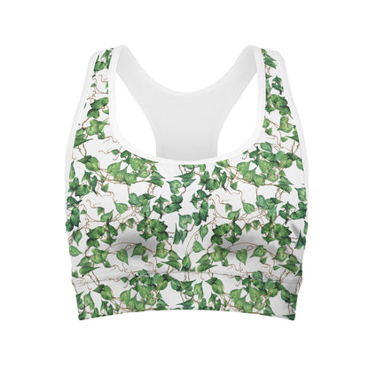 Watercolor Ivy Leaf Pattern Print Women's Sports Bra