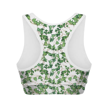 Watercolor Ivy Leaf Pattern Print Women's Sports Bra