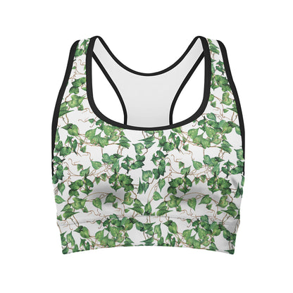 Watercolor Ivy Leaf Pattern Print Women's Sports Bra