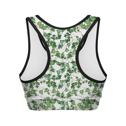 Watercolor Ivy Leaf Pattern Print Women's Sports Bra