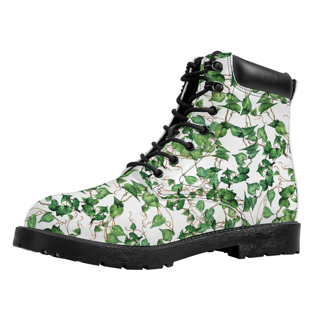 Watercolor Ivy Leaf Pattern Print Work Boots