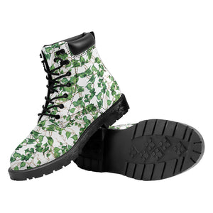 Watercolor Ivy Leaf Pattern Print Work Boots