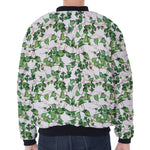 Watercolor Ivy Leaf Pattern Print Zip Sleeve Bomber Jacket