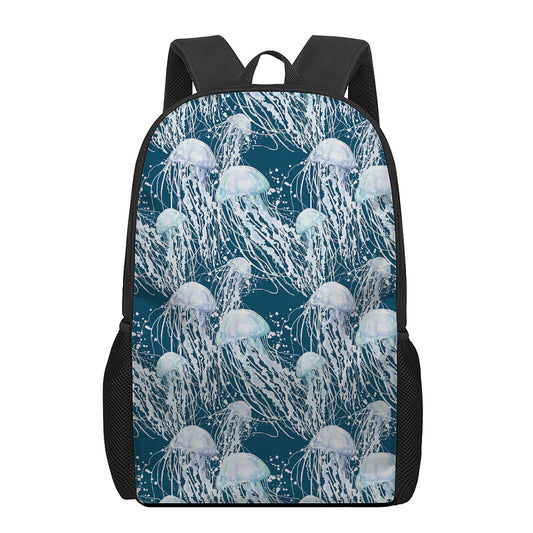 Watercolor Jellyfish Pattern Print 17 Inch Backpack