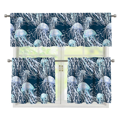 Watercolor Jellyfish Pattern Print 3 Piece Kitchen Curtains