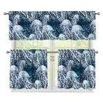 Watercolor Jellyfish Pattern Print 3 Piece Kitchen Curtains