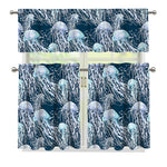 Watercolor Jellyfish Pattern Print 3 Piece Kitchen Curtains