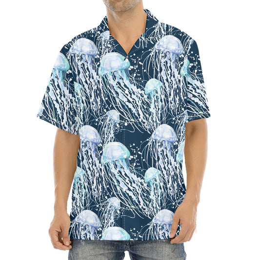 Watercolor Jellyfish Pattern Print Aloha Shirt