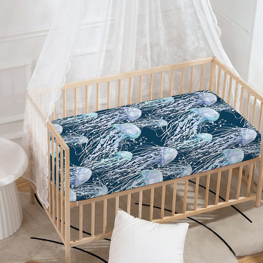 Watercolor Jellyfish Pattern Print Baby Crib Sheet