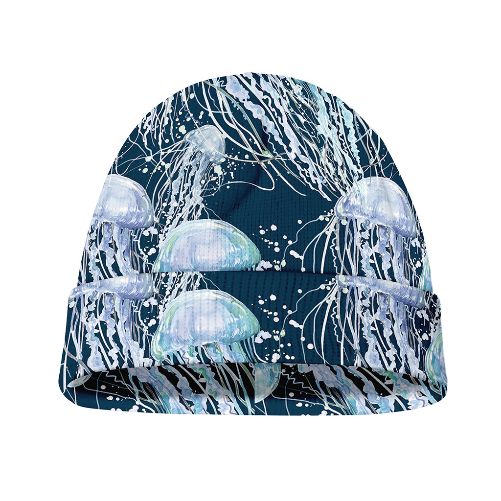Watercolor Jellyfish Pattern Print Beanie
