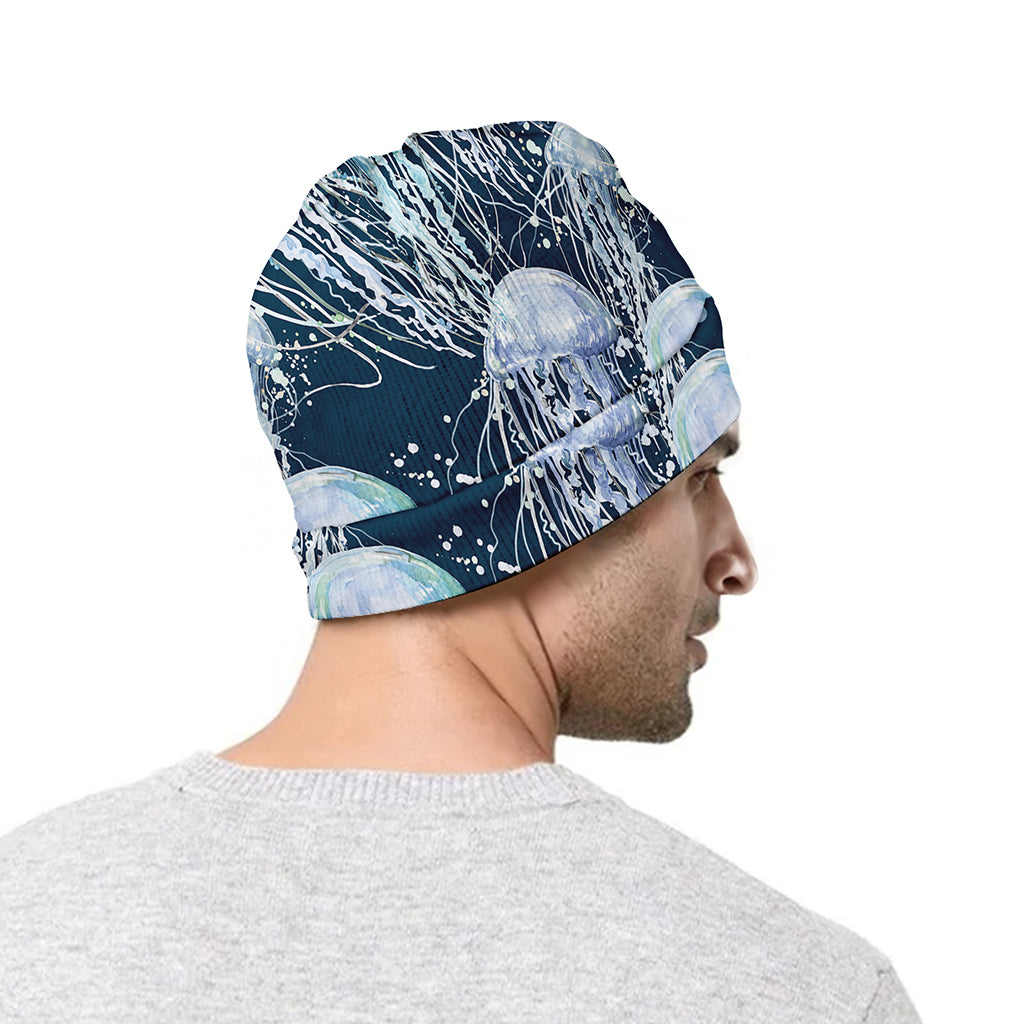 Watercolor Jellyfish Pattern Print Beanie